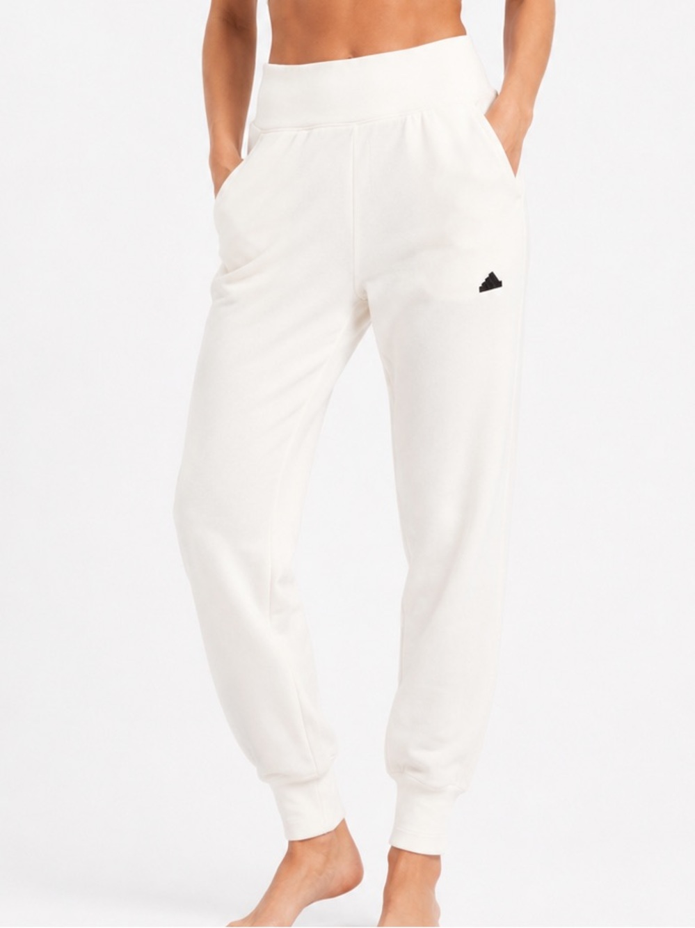 adidas Size XS White High-Waist Joggers with Black Logo Scuba Material